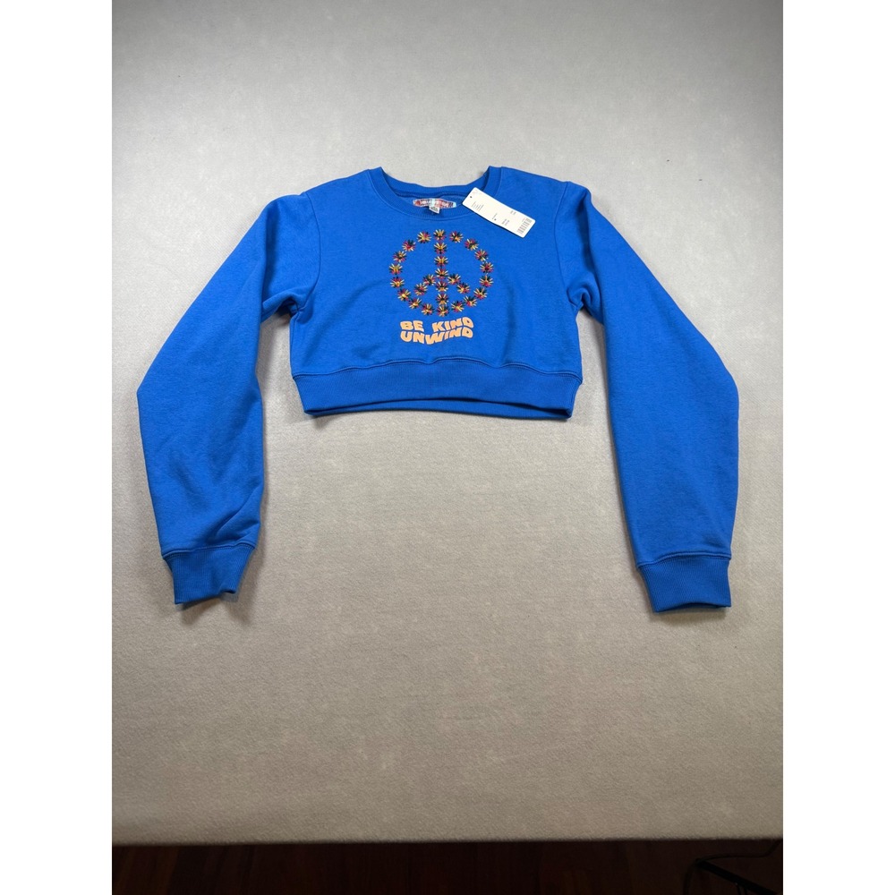 Urban Outfitters Girls Blue Peace Crop Sweatshirt Be Kind Unwind OB1408051 M
